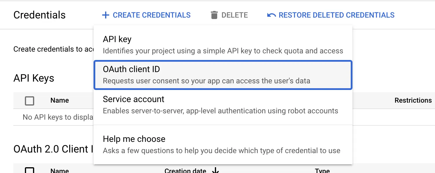 Create OAuth 2 Credentials
