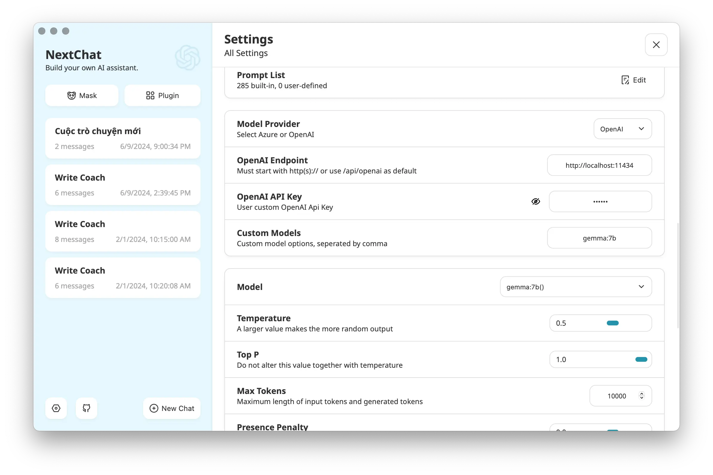 Ollama tích hợp nextchat