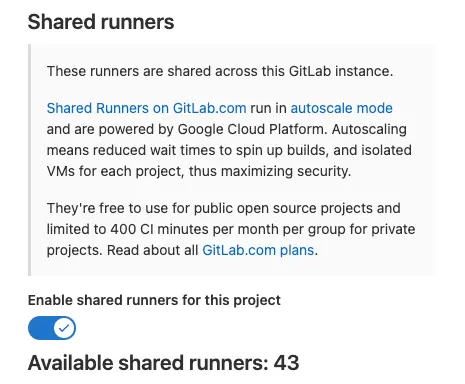 Bật gitlab shared runners