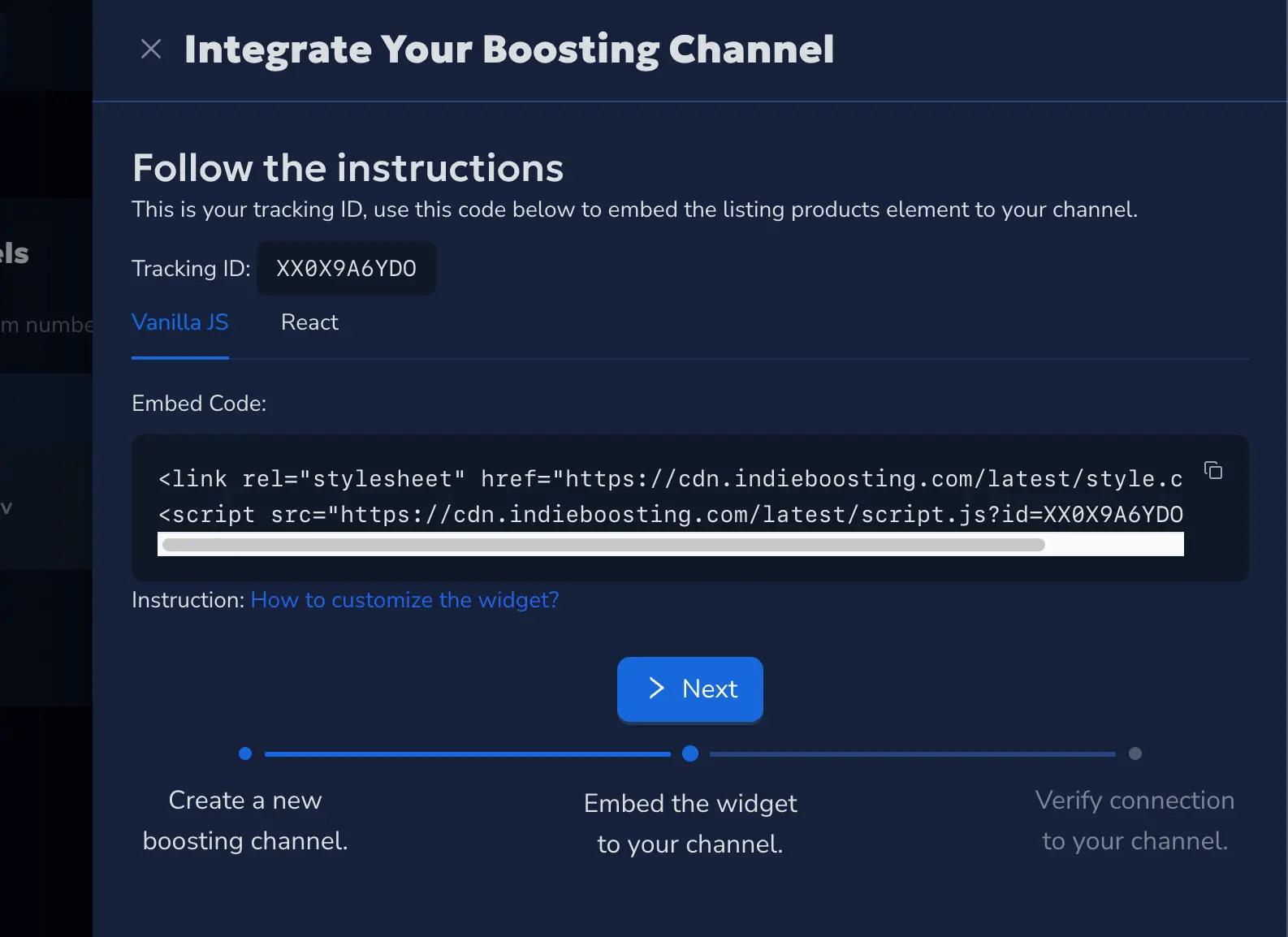 Get the code and attach it to your website