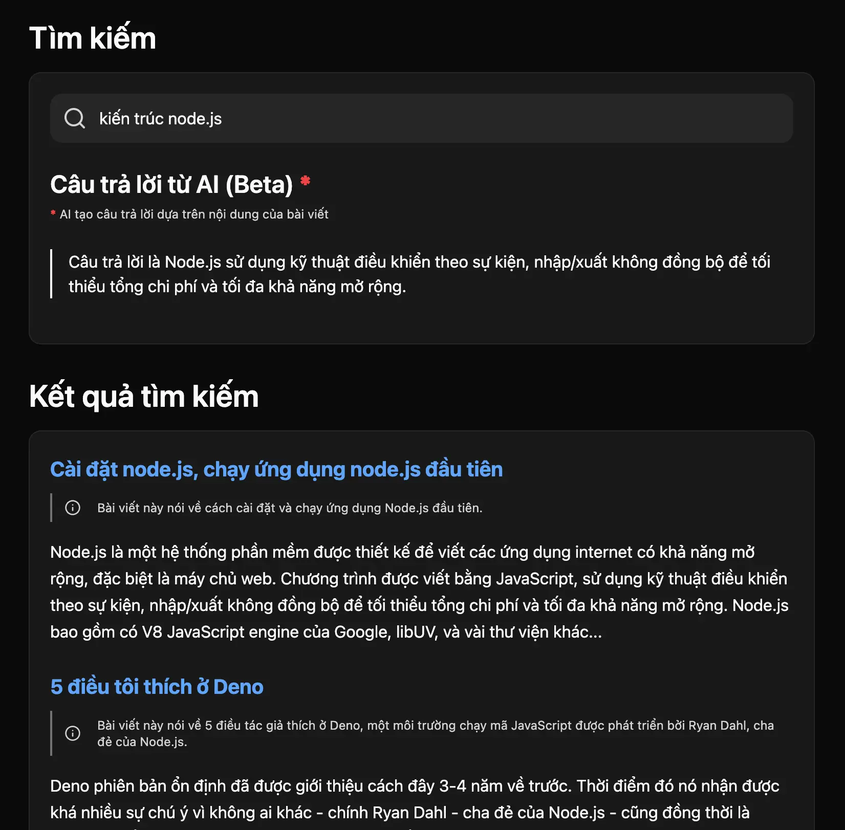 Kết quả tìm kiếm trước khi tối ưu